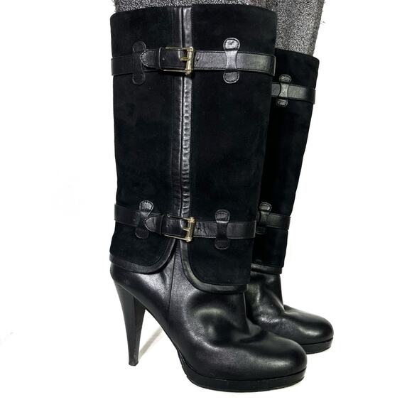 Cole Haan Kennedy Suede High Heel NikeAir Boots with Buckles in Black Size 7 EUC - Picture 1 of 8
